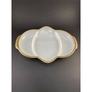 Fire King Vintage White Milk Glass W/Gold Trim Divided Dish Oven Ware USA 11"